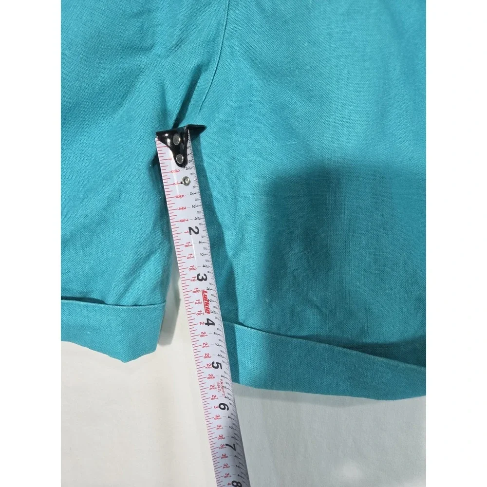 90s JVC Collection Pleated Mom Shorts‎ 10 Turquoise Teal High Rise Ramie Elastic